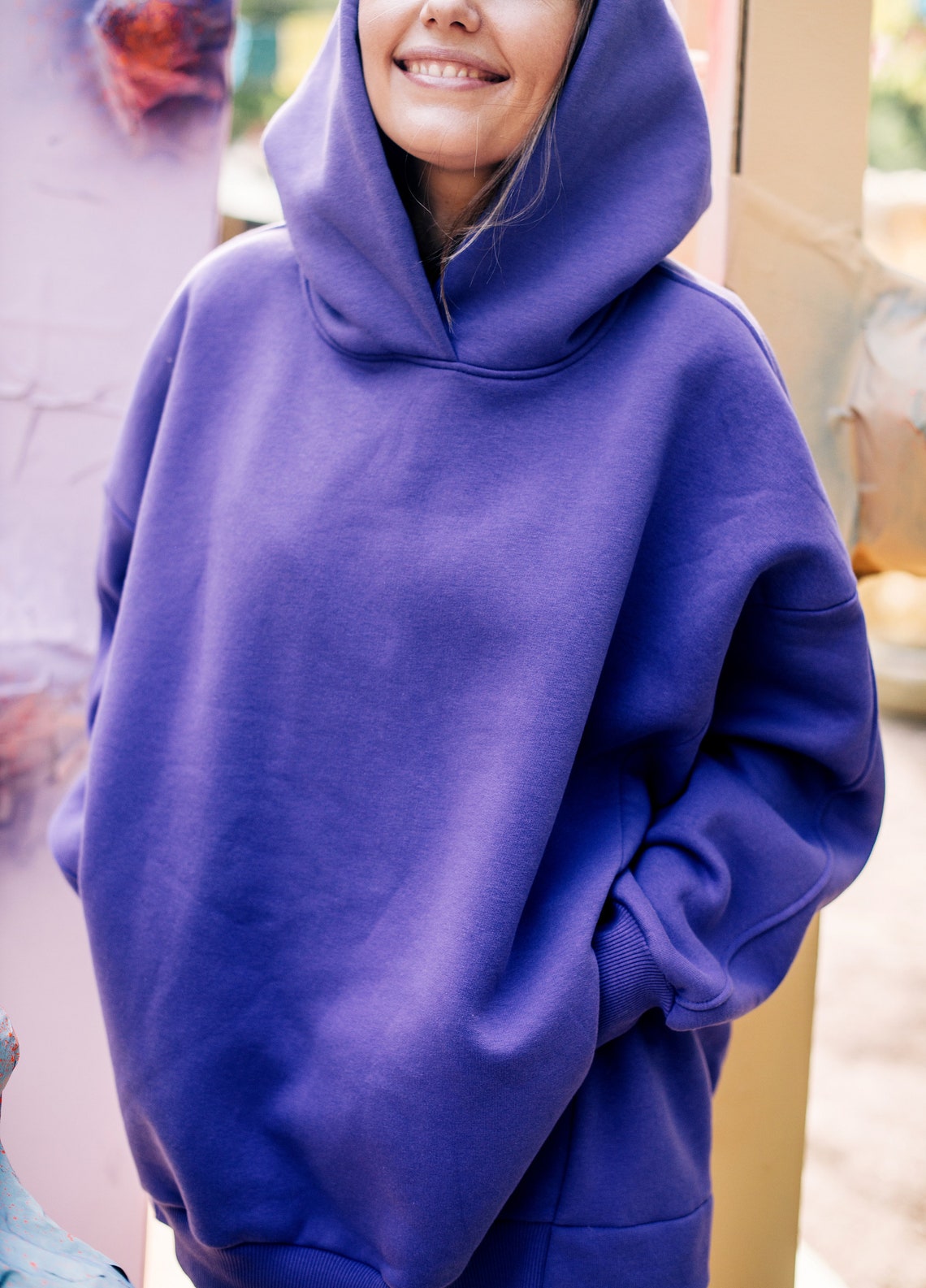 Purple Unisex Oversized Hoodie Warm Sweatshirt With Hood Etsy