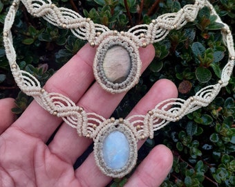 Moonstone Choker/ Labradorite Necklace/Boho wedding necklace/Macrame Jewelry