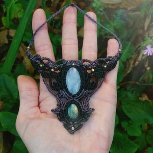 Moonstone jewelry, labradorite macrame necklace, witchy jewelry, image 2