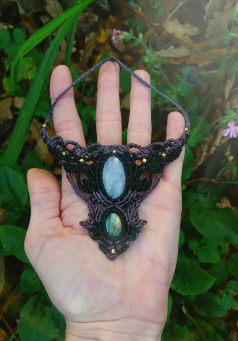 Moonstone jewelry, labradorite macrame necklace, witchy jewelry, image 2