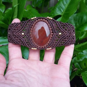 Macrame cuff bracelet, tribal jewelry, bloodstone bracelet