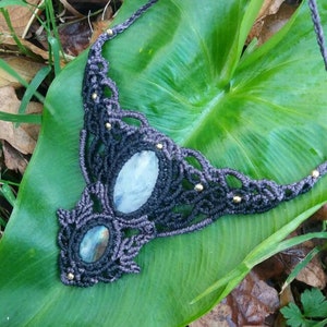 Moonstone jewelry, labradorite macrame necklace, witchy jewelry, image 4