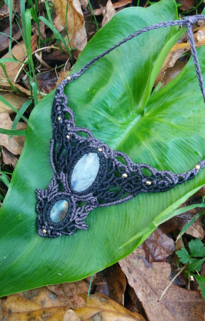 Moonstone jewelry, labradorite macrame necklace, witchy jewelry, image 4