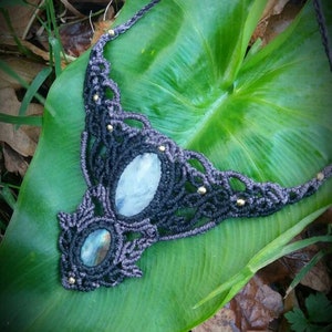 Moonstone jewelry, labradorite macrame necklace, witchy jewelry,