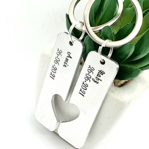 Couples Keyring Set Personalised and Hand Stamped. Gift for Special Relationship Date. Anniversary, Wedding Date Present Valentines Day Gift image 5