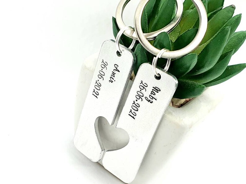 Couples Keyring Set Personalised and Hand Stamped. Gift for Special Relationship Date. Anniversary, Wedding Date Present Valentines Day Gift image 5