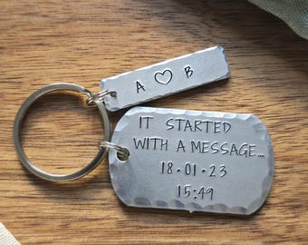 It Started With a Message keyring Couples Anniversary Gift, Date & Time Keepsake