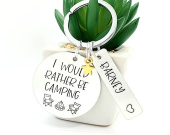 Camping gift personalised keyring. I would rather be camping present for Daddy, uncle, grandfather, grandad from Grandchild for Birthday