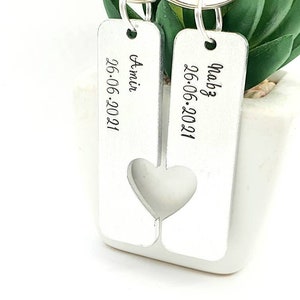 Couples Keyring Set Personalised and Hand Stamped. Gift for Special Relationship Date. Anniversary, Wedding Date Present Valentines Day Gift image 3