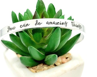 You Can Do Amazing Things Quote Cuff Aluminium Hand Stamped