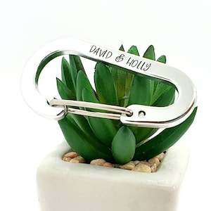 Personalised Carabiner Keychain: Hand Stamped Valentines Couples Gift