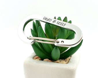 Personalised Carabiner Keychain: Hand Stamped Valentines Couples Gift