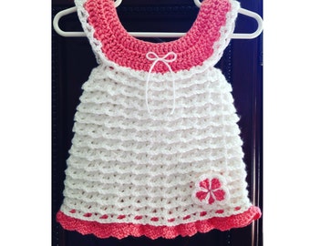 Instant download - Crochet PATTERN (pdf file) – Crocheted Baby Ruffle Dress - 4 sizes included - Free flower pattern included -