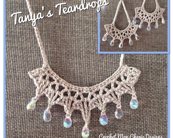 Crochet Necklace PATTERN : Earrings & Necklace "Tanya's Tears" - Digital PDF