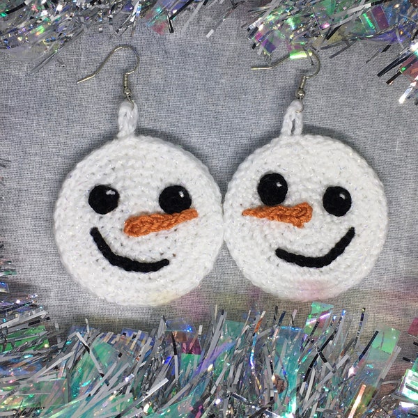 Crochet Snowman Pattern: Christmas Snowman Earrings - Instant Download PDF