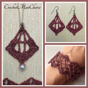 Crochet Jewelry &quot;Alister Set&quot; PATTERN- Instant download - Crochet PATTERN (pdf file) Necklace Pendant, Earrings, and Bracelet pattern