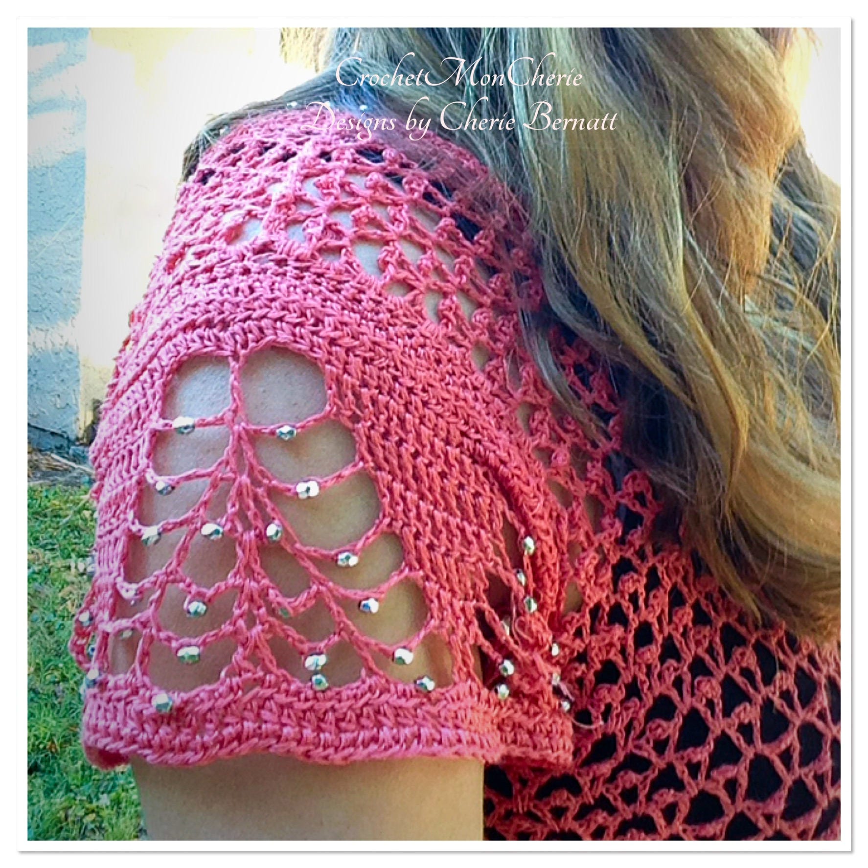 トップス antique coral pink crochet cover top トップス antique coral pink crochet cover top VTG 70S 3D