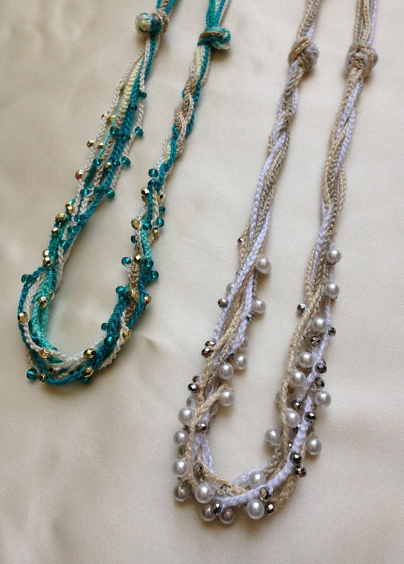 Crochet Necklace PATTERN Twisted Beaded Rope Necklace Pattern and Tutorial Digital Download PDF