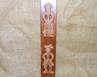 Wood Sugar Cookie Mold, Carved Colonial Man and Woman Shapes for Pressed Cookies, Primitive Wall Decoration