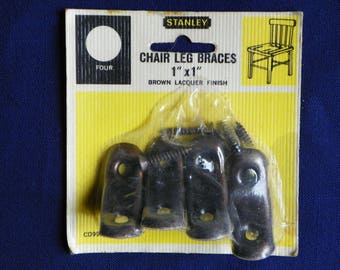 Metal Chair Leg Brackets or Corner Braces 1" by 1" in Original Unopened Package, Stanley Brown Lacquer Finish Metal Corner Brackets