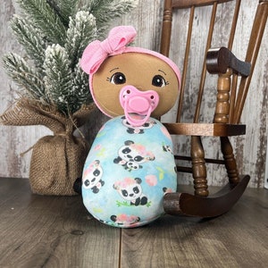 Handmade Swaddle Baby Doll: Panda Print Cloth Doll