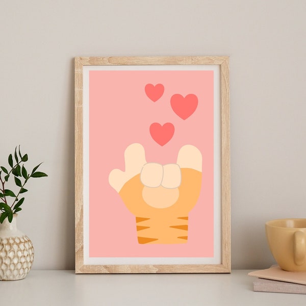 Digital poster, Home decor, Wall art, Cat poster, Cat pat print, Pink cat poster, Nursery poster, Cat lover child poster, Cute cat poster