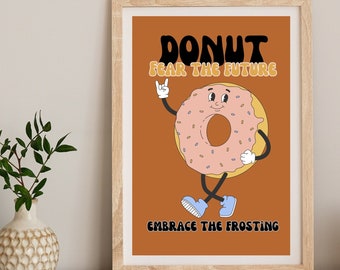 Digital poster, Wall art, Home decor, Fun retro style poster, Food poster, Donuts print, Kitchen poster, Funny donut print, Fun gift idea