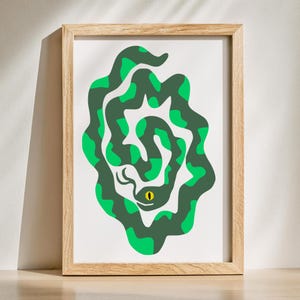 Green Snake Print Reptile Wall Art Groovy Snake Wall Art Nursery Wall Decor Kids Playroom Poster Retro Frizzy Snake Serpent Illustration