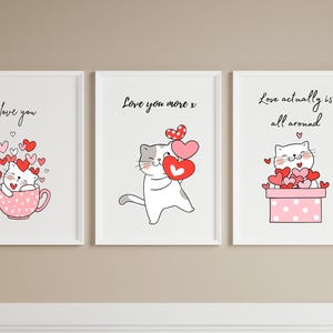 Estampados de gatos adorables, memes de amor con gatos, idea de regalo de aniversario, arte de pared para parejas, pósteres de feliz día de San Valentín, un bonito regalo para ella, un regalo para él.