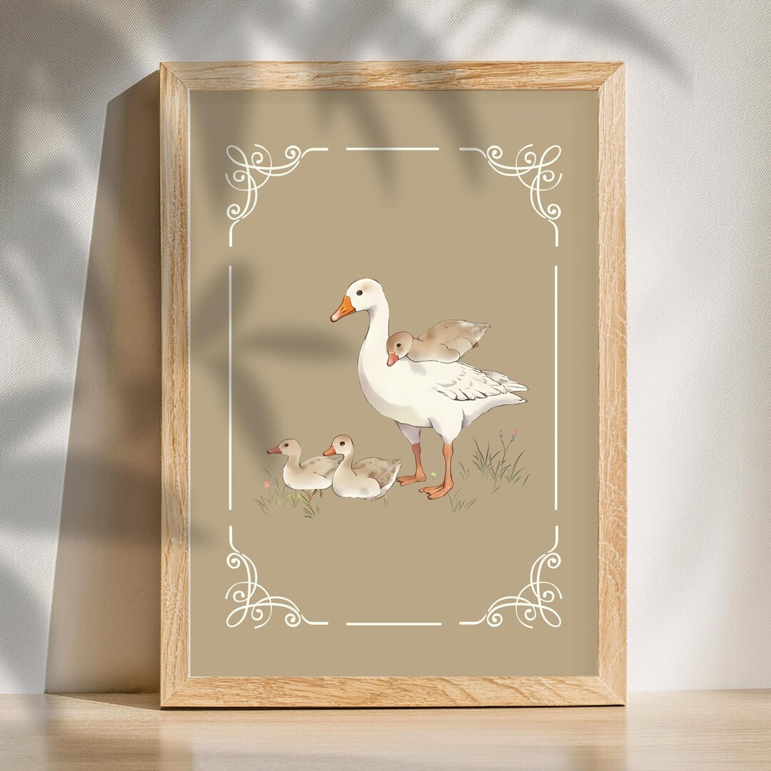 Goose and Goslings Print Vintage Goose Wall Art Nursery Wall Decoration ...