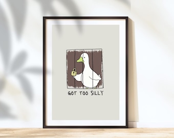 Got Too Silly Goose Wall Art Boys Room Wall Decoration Playroom Printable Wall Art Farm Animal Print Locked Goose Poster