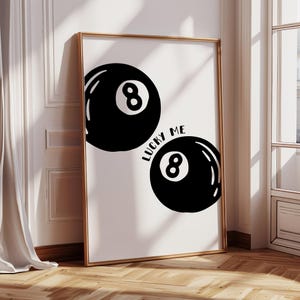 8 Ball Poster Trendy Retro Pool Ball Print Modern Wall Decor Lucky 8 Printable Wall Art Aesthetic Home Decor Black And White Bar Cart Print