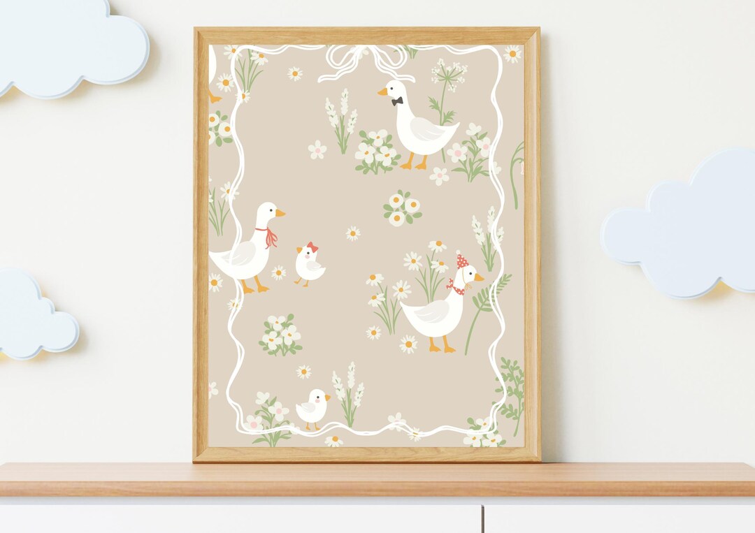 Pastel Pink Goose Wall Art Geese Pattern Print Girls Room Decoration ...