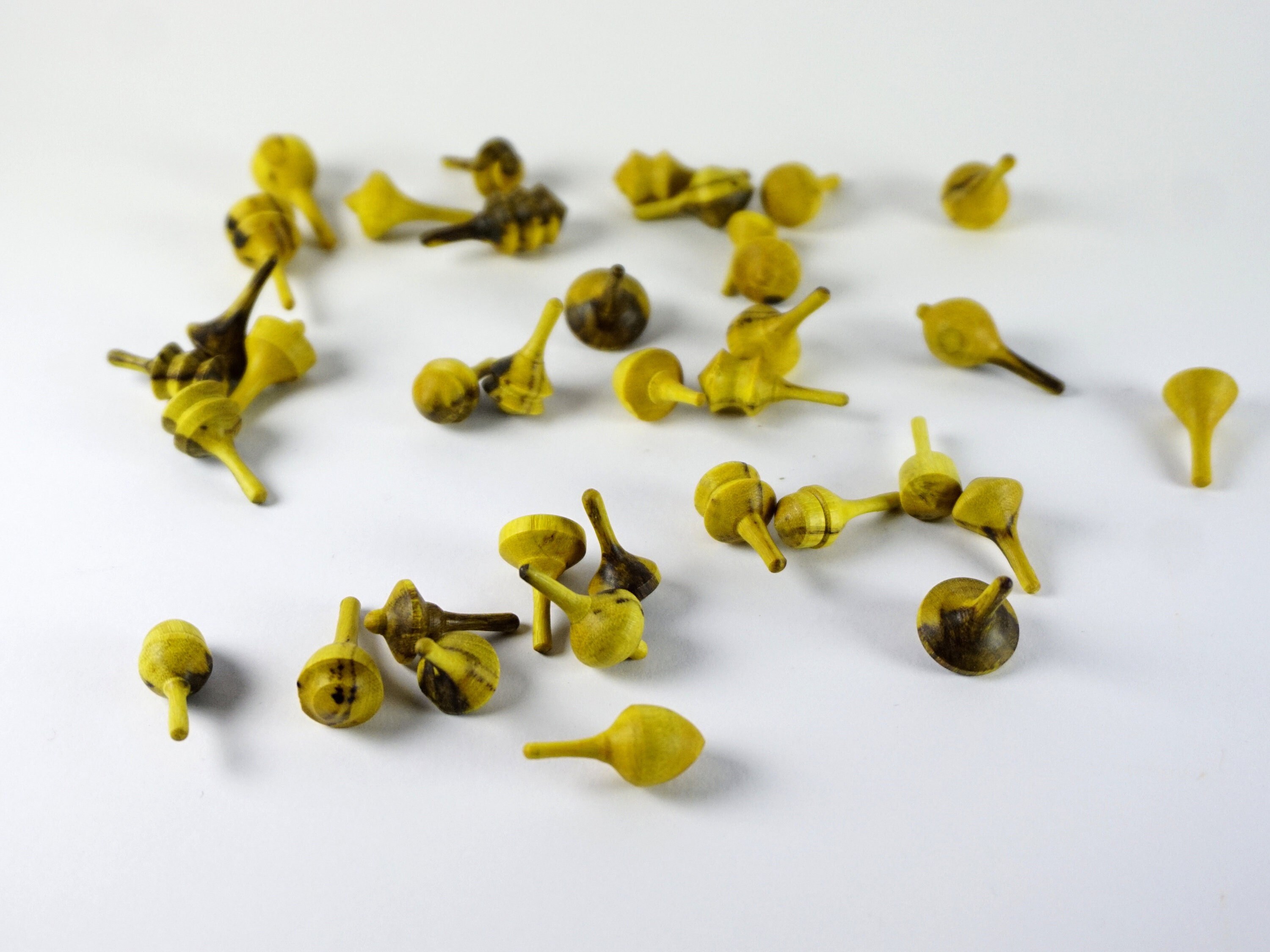 Wooden Set Of 3 Extra Mini Mahonia Spinning Tops - Picked At Random - Hand Crafted