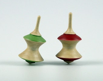 Apple Core Green or Red - Maple Mini Spinning Top - Hand Crafted