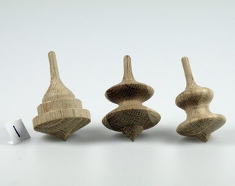 Leo - Set Of 3 Oak Spinning Tops - Hand Crafted