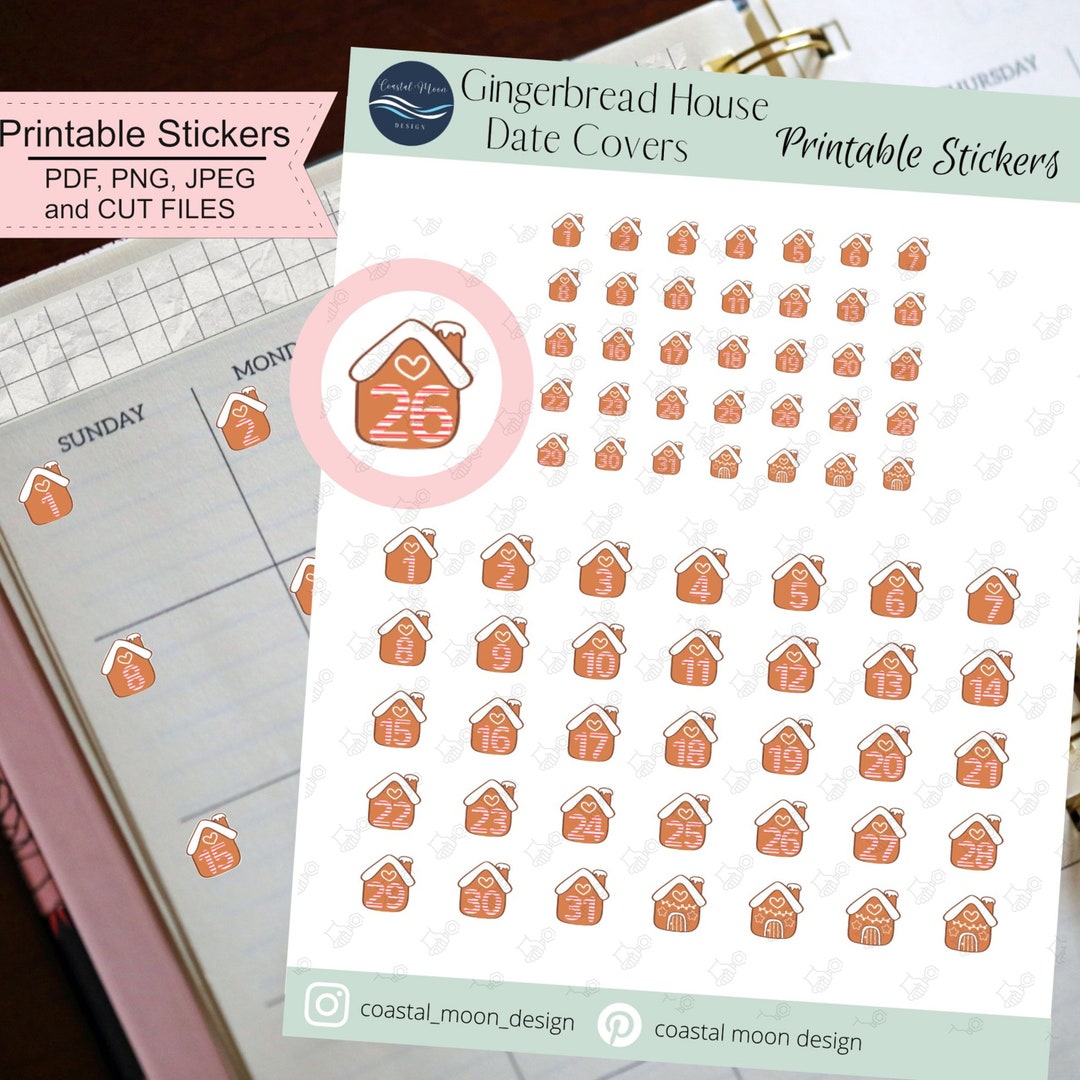 Printable Planner Digital Date Stickers Gingerbread House - Etsy