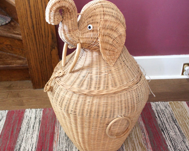 Vintage Wicker Elephant Hamper / Storage Basket Etsy