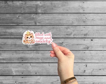 Rage and Anxiety Cat Sticker, Funny Mental Health Vinyl Decal