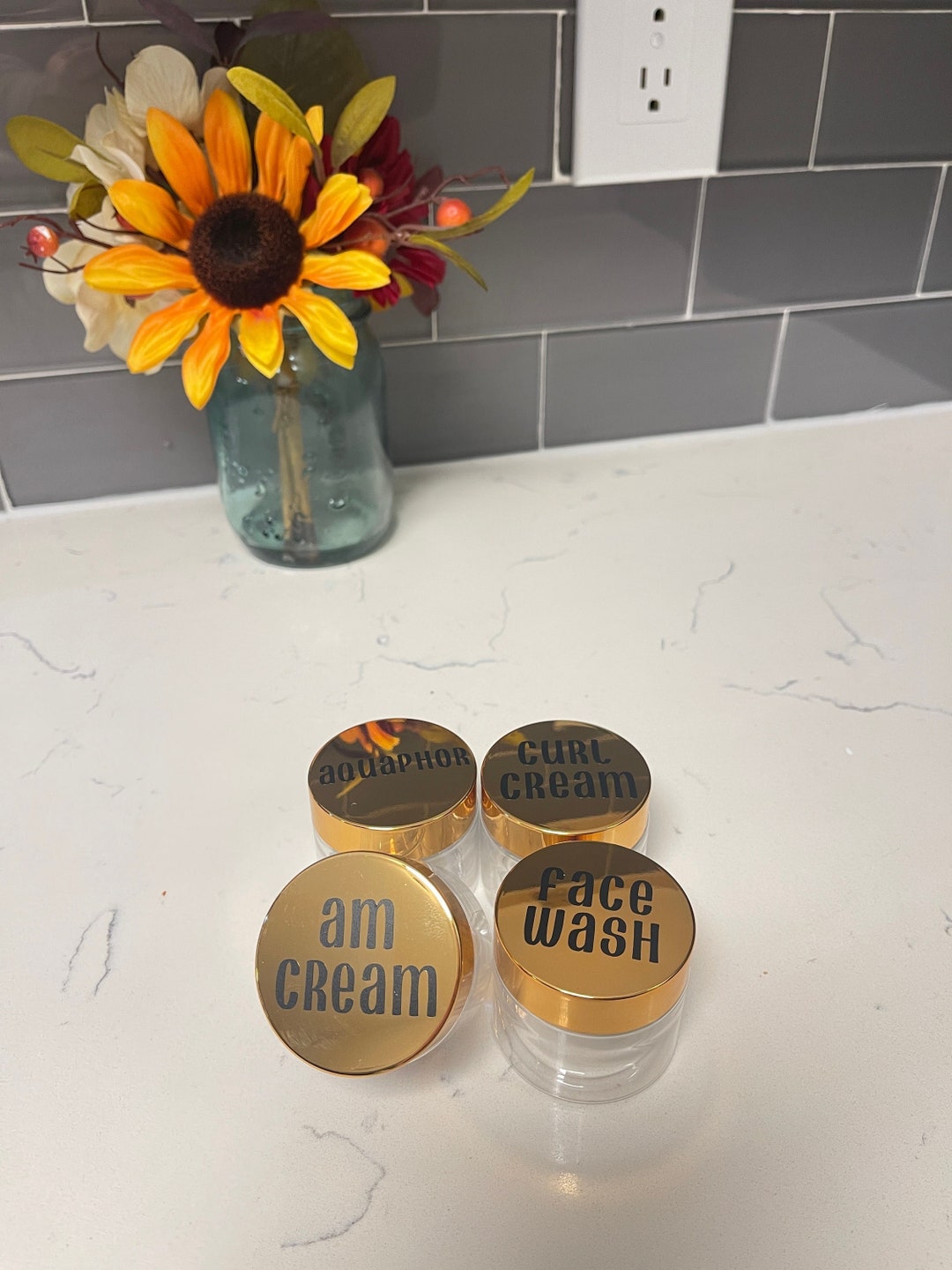 Set of Four TSA Approved Plastic Travel Jars for Makeup and Lotions and