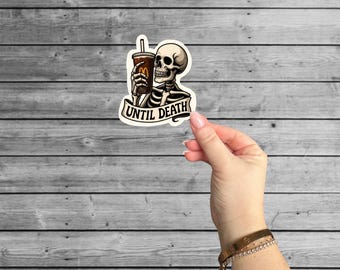 McDonald's Skeleton Soda Sticker, Dark Humor Caffeine Addiction