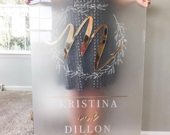 Custom Wedding Welcome Sign, Gold Wedding Welcome sign, Acrylic Wedding Reception Sign, Frosted Acrylic Welcome Sign, Reception Sign