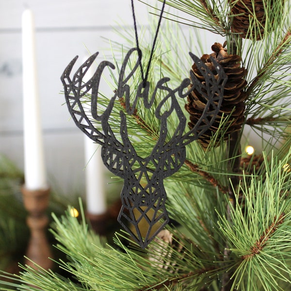 Custom Name Christmas ornaments, Custom Geometric ornament, Custom Deer ornament, Geometric ornament, Deer ornament, Buck ornament