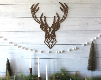 Deer Sign, Geometric Wooden buck sign, Christmas Decor, Holiday Decor, Rustic Wood Sign, Cabin Decor, Geometric decor, Custom Deer Sign