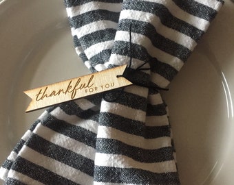 Thankful Napkin Ring tags, One dozen thankful tags, Thankful for you tags, Holiday Napkin Tags, Custom Napkin Tags