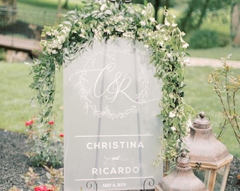 Frosted Acrylic Wedding Welcome Sign, Wedding Ceremony Sign, Floral Welcome Sign, Custom wedding decor, Wedding Reception Decor
