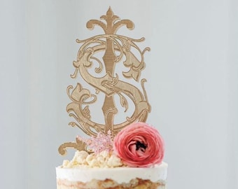 Monogram Cake Topper, Wedding cake topper, Personalized wedding cake topper, Custom initials cake topper, Gold cake topper