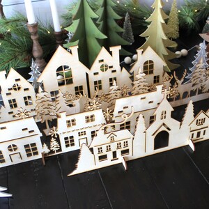 Christmas village scene, Village Scene, Christmas village, Christmas Deco, Holiday Decor, Christmas gift, Wood village, holiday village image 2