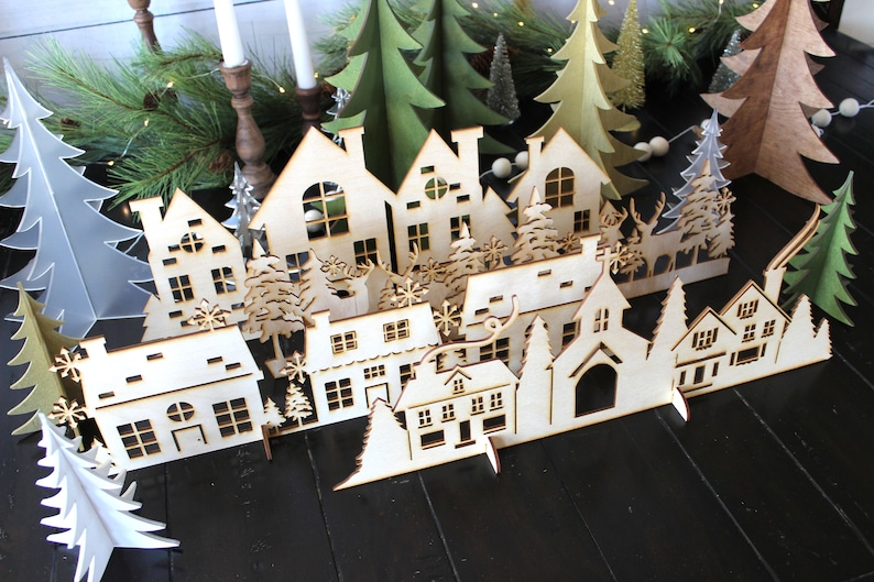 Christmas village scene, Village Scene, Christmas village, Christmas Deco, Holiday Decor, Christmas gift, Wood village, holiday village image 2