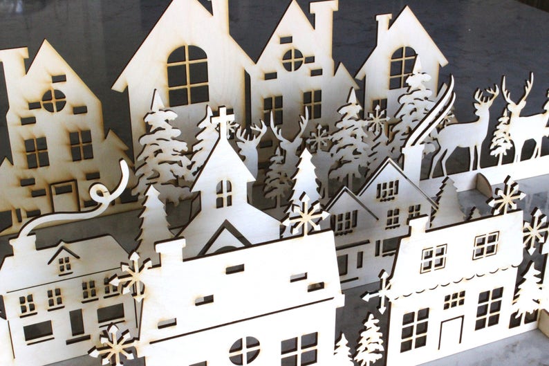 Christmas village scene, Village Scene, Christmas village, Christmas Deco, Holiday Decor, Christmas gift, Wood village, holiday village image 8